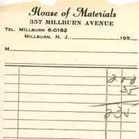 House of Materials: Receipt from House of Materials, 1950s