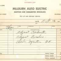 Millburn Auto Electric: Receipt from Millburn Auto Electric, 1957
