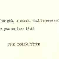          Faddis: Robert Faddis Testimonial Dinner Gift Card, 1961 picture number 2
   