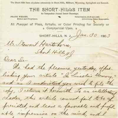 Hartshorn: In Lincoln's Memory Manuscript, 1903