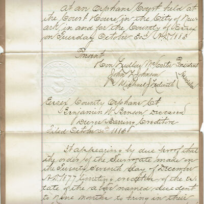 Brison: Benjamin W. Benson Estate Documents, 1883