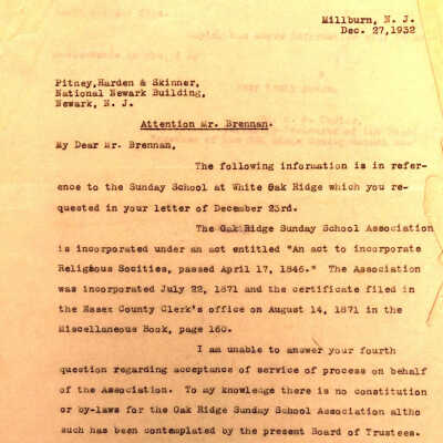 White Oak Ridge Chapel Business Letters, 1932-3