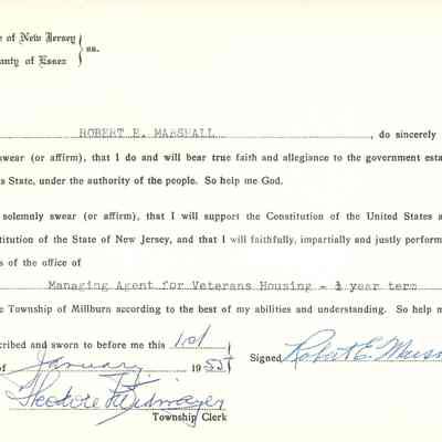 Marshall: Robert E. Marshall Veterans Housing Manager Certificates, 1955-1957