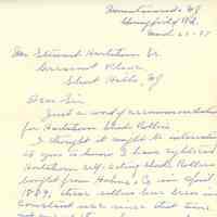 Hartshorn: Customer Letter Praising Shade Rollers, 1937