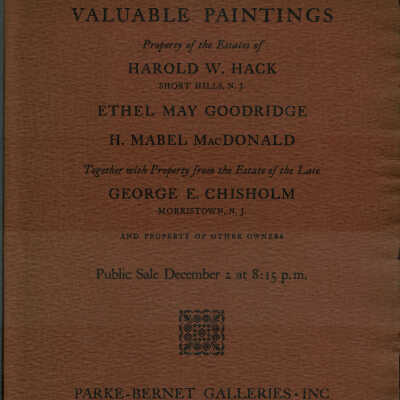 Hack: Harold Hack Estate Auction Catalog Parke-Bernet Galleries, 1938