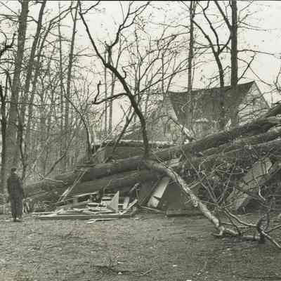 Hurricane: Hurricane Damage to McBride's Garage on Delwick Lane, 1950