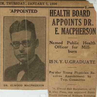 Macpherson: Elwood Macpherson Appointed Public Health Officer, 1926