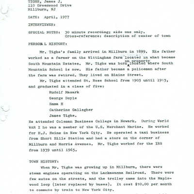Oral History: Tighe, James J., April, 1977