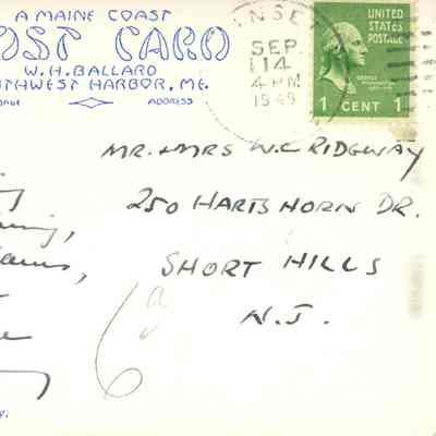 Ridgeway: Mr. and Mrs. William C. Ridgeway postcards, 1946 and 1949