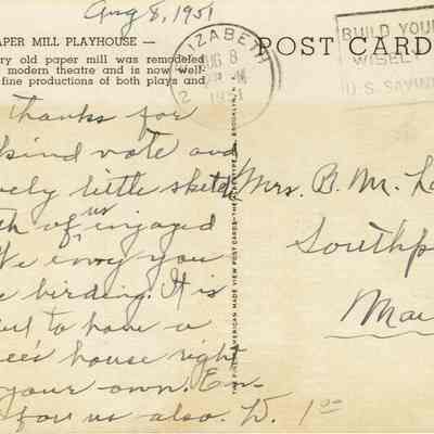 Postmarked Elizabeth, August 8, 1951