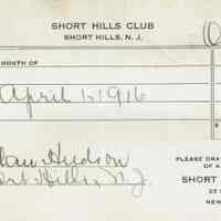 Short Hills Club: C. Alan Hudson Receipts, 1915