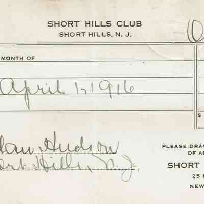Short Hills Club: C. Alan Hudson Receipts, 1915