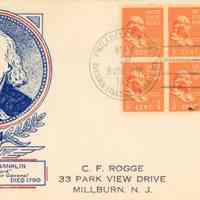 Rogge: First Day Ben Franklin Cover belonging to C.F. Rogge, 1938