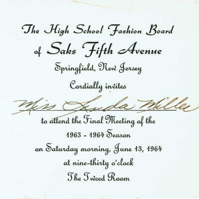 Millburn High School Fashion Board Meeting Invitation, 1964