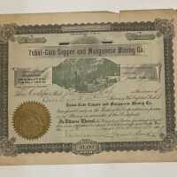 Brison Stock Certificate for 100 Shares of Tubal-Cain Copper and Manganese Mining Co. issued to Emilie Benson Welsh, 1906