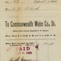          Blood Estate: Commonwealth Water Company Receipts, 1894 & 1895 picture number 2
   