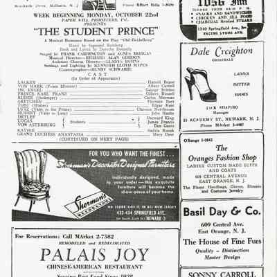 Paper Mill Playhouse Program: The Student Prince, 1945