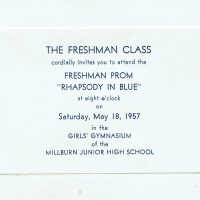 Millburn High School Invitation to Freshman Prom, 1957