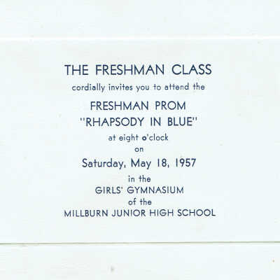 Millburn High School Invitation to Freshman Prom, 1957