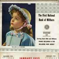 Bank: First National Bank of Millburn Calendar, 1955