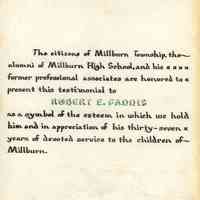          Faddis: Robert E. Faddis Testimonial Booklet 1961 picture number 2
   