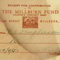 Neighborhood House: Receipt for Contribution to Millburn Fund, 1951