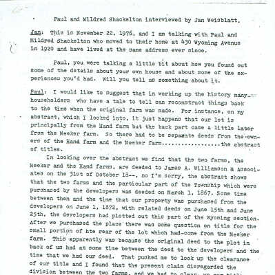 Oral History: Shackleton, Paul & Mildred, November 22, 1976