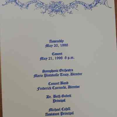 Millburn Middle School: Spring Instrumental Music Concert Program Guide - May 20 and 21, 1998