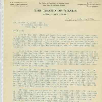 Wyoming Civic Association: Letter from the Board of Trade, 1915