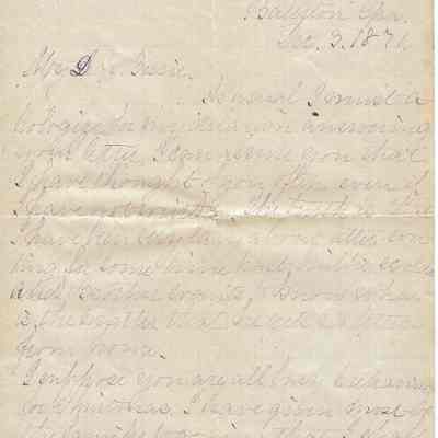 Kellogg: Letter to Bessie Kellogg dated Ballston Spa, December 3, 1871