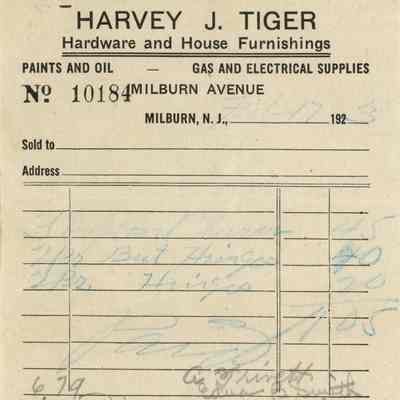Tiger Hardware: Harvey J. Tiger Hardware Receipt, 1923