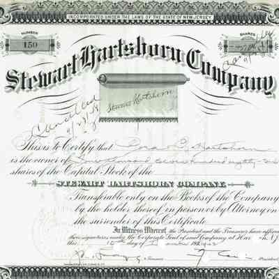 Hartshorn: Cora Hartshorn's Cancelled Stewart Hartshorn Company Stock Certificate, 1948