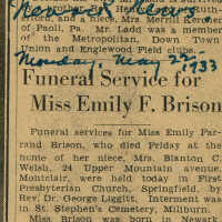 Brison: Emily Brison Obituary, Newark News, 1933