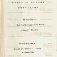 Millburn Art Center: Recital of Original Compositions Program, 1944