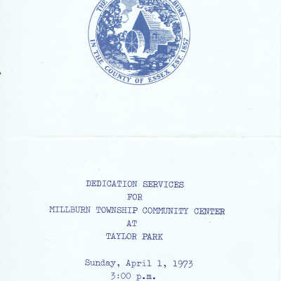 Millburn Township Community Center at Taylor Park Dedication Program, 1973