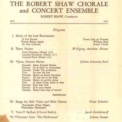 Community Concert Association: Robert Shaw Chorale Program and Articles, 1955
