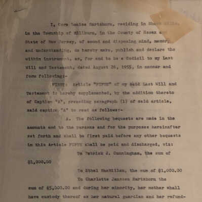 Hartshorn: Cora Hartshorn's Will, Unsigned Typed Copy