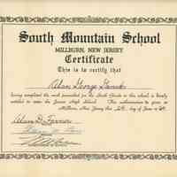 Ganek: South Mountain School 6th grade graduation certificate, 1960