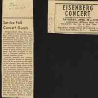 Millburn Art Center 1945 Scrapbook: Maurice Eisenberg Free Seats to Service People, 1945