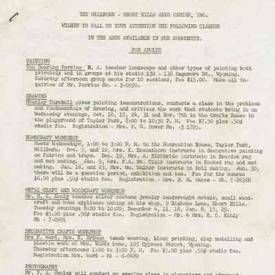 1945 Programs offered through the Millburn Art Center