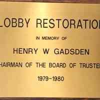 Paper Mill Playhouse: Henry Gadson Lobby Restoration Plaque