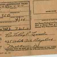 Lincoln: Rev. LeRoy R. Lincoln Mile Ration Card