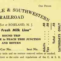          Becker & Son Dairy: Centerville & Southwestern Railroad Tickets, 1950s-early 1960s. picture number 2
   