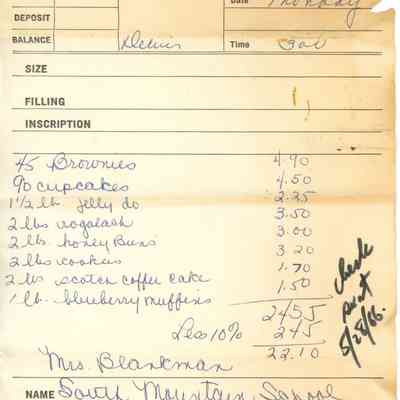 Peck's Bake Shop: Receipts for PTA Refreshments, 1962-1966