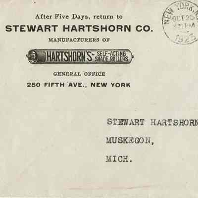 Hartshorn: Roller Shade Company Envelope, 1923