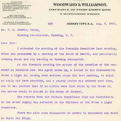 Wyoming Civic Association: Township Committee Meeting Summary, 1910