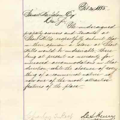 Hartshorn: Petition Against Store in Short Hills, 1885