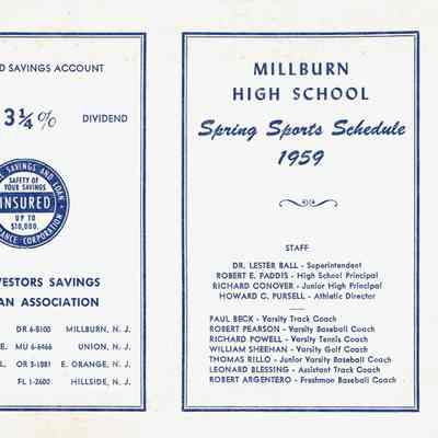 Millburn High School: Spring Sports Schedule, 1959