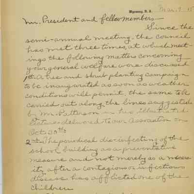 Wyoming Civic Association: Charles Dean Letter to the President of the Civic Association, 1915