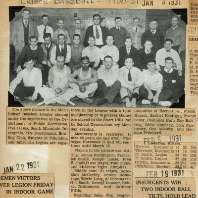 Baseball League: Millburn Recreation Department Men's Indoor Baseball League, 1930-1931